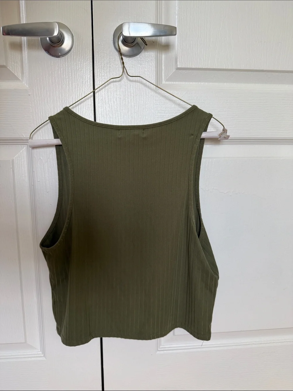 Essentials Olive Ribbed V-Neck Cropped Tank - Picture 3 of 4